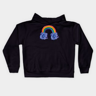 Violet rose with rainbow and clouds Kids Hoodie